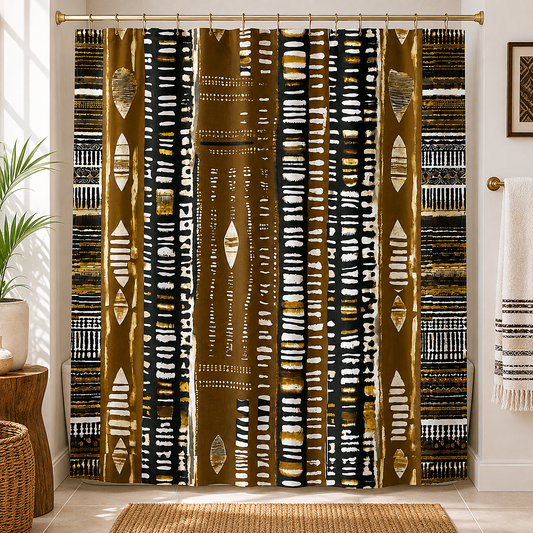 Metallic Gold Mudcloth Shower Curtain