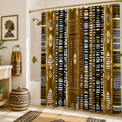 Metallic Gold Mudcloth Shower Curtain