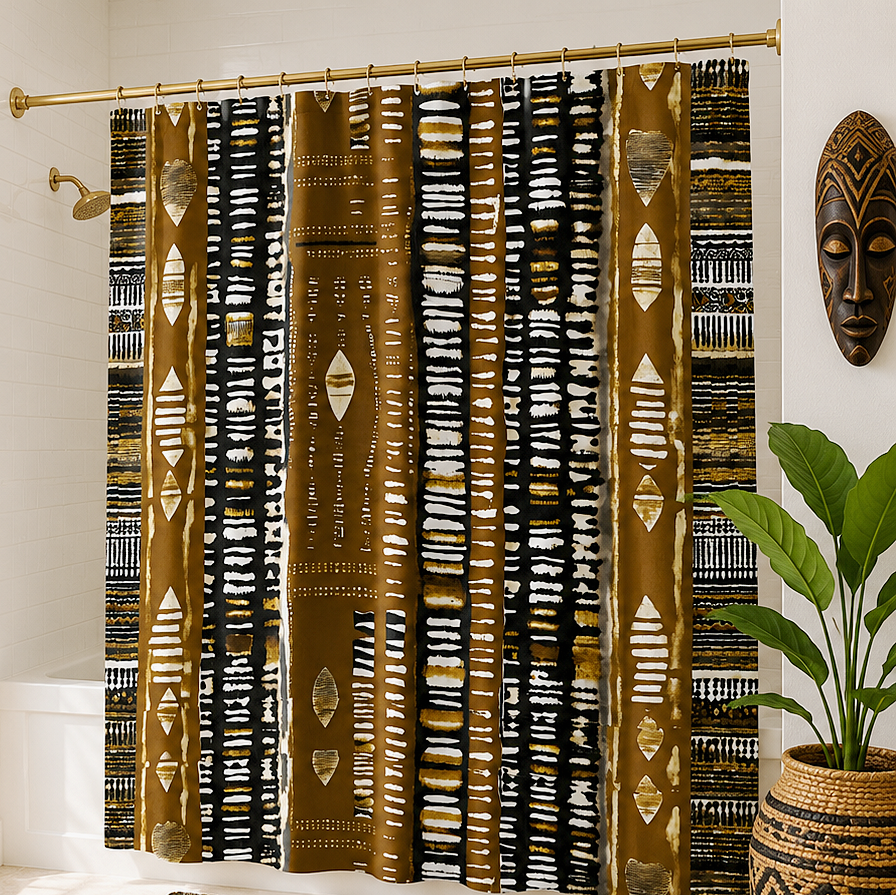 Metallic Gold Mudcloth Shower Curtain