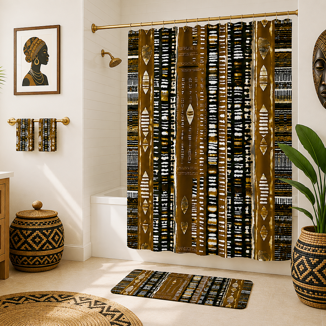 Metallic Gold Mudcloth Shower Curtain