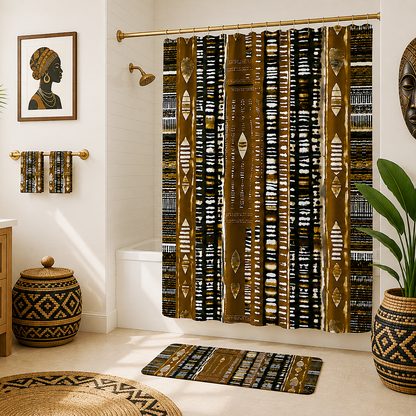 Metallic Gold Mudcloth Shower Curtain
