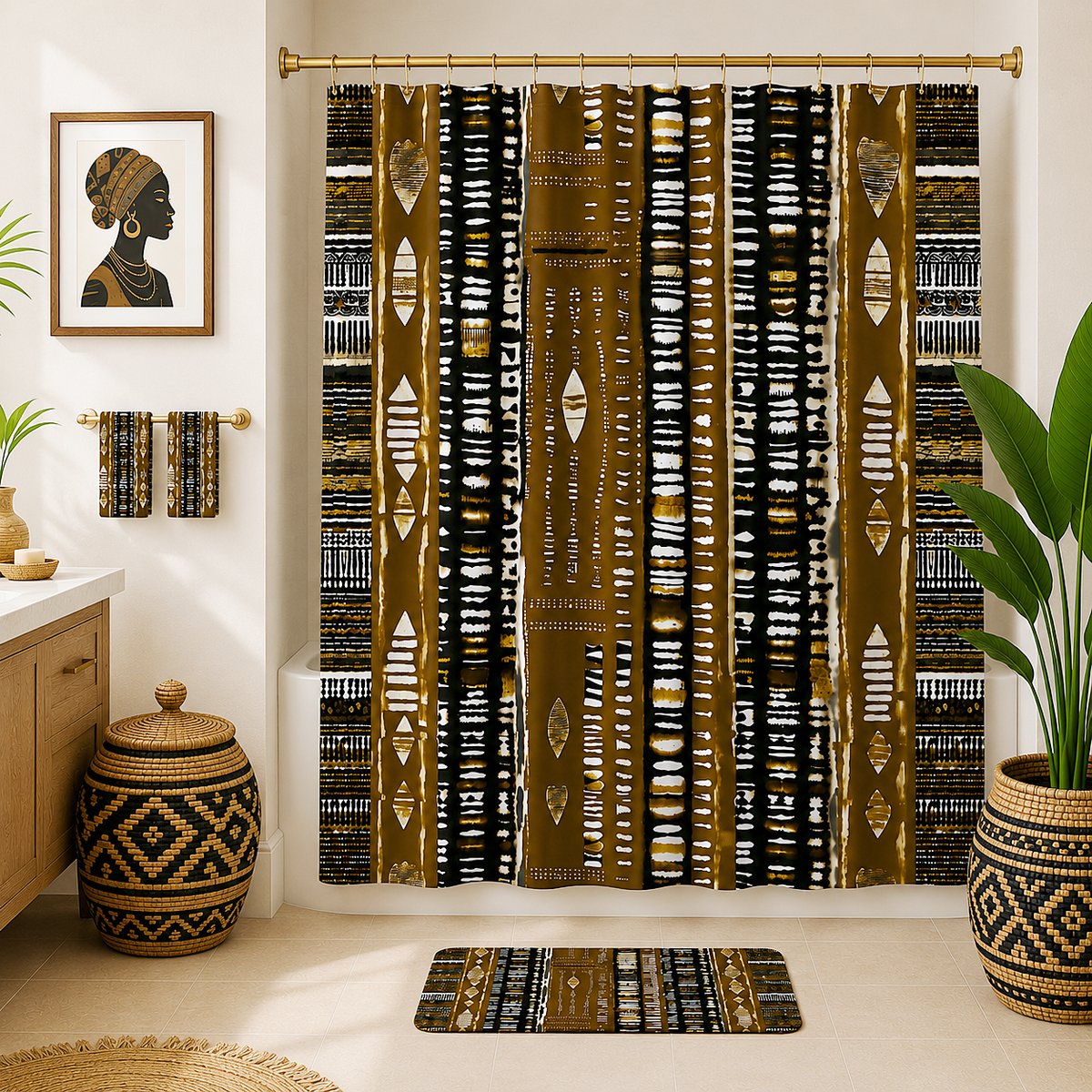 Metallic Gold Mudcloth Shower Curtain