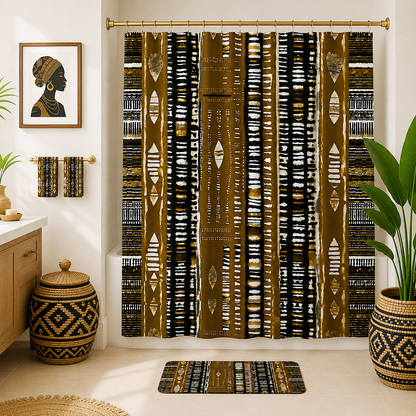 Metallic Gold Mudcloth Shower Curtain