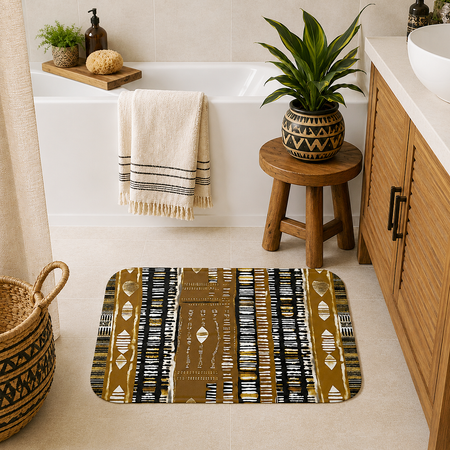 Alfombrilla de baño MudCloth de color dorado metalizado