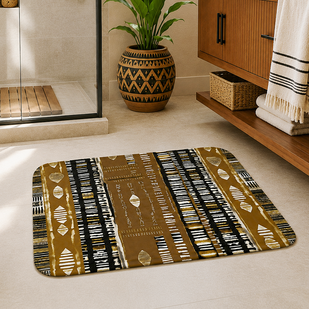 Alfombrilla de baño MudCloth de color dorado metalizado