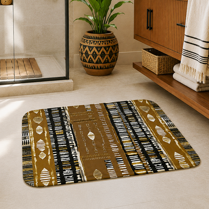 Alfombrilla de baño MudCloth de color dorado metalizado