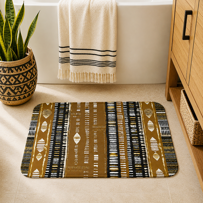 Alfombrilla de baño MudCloth de color dorado metalizado