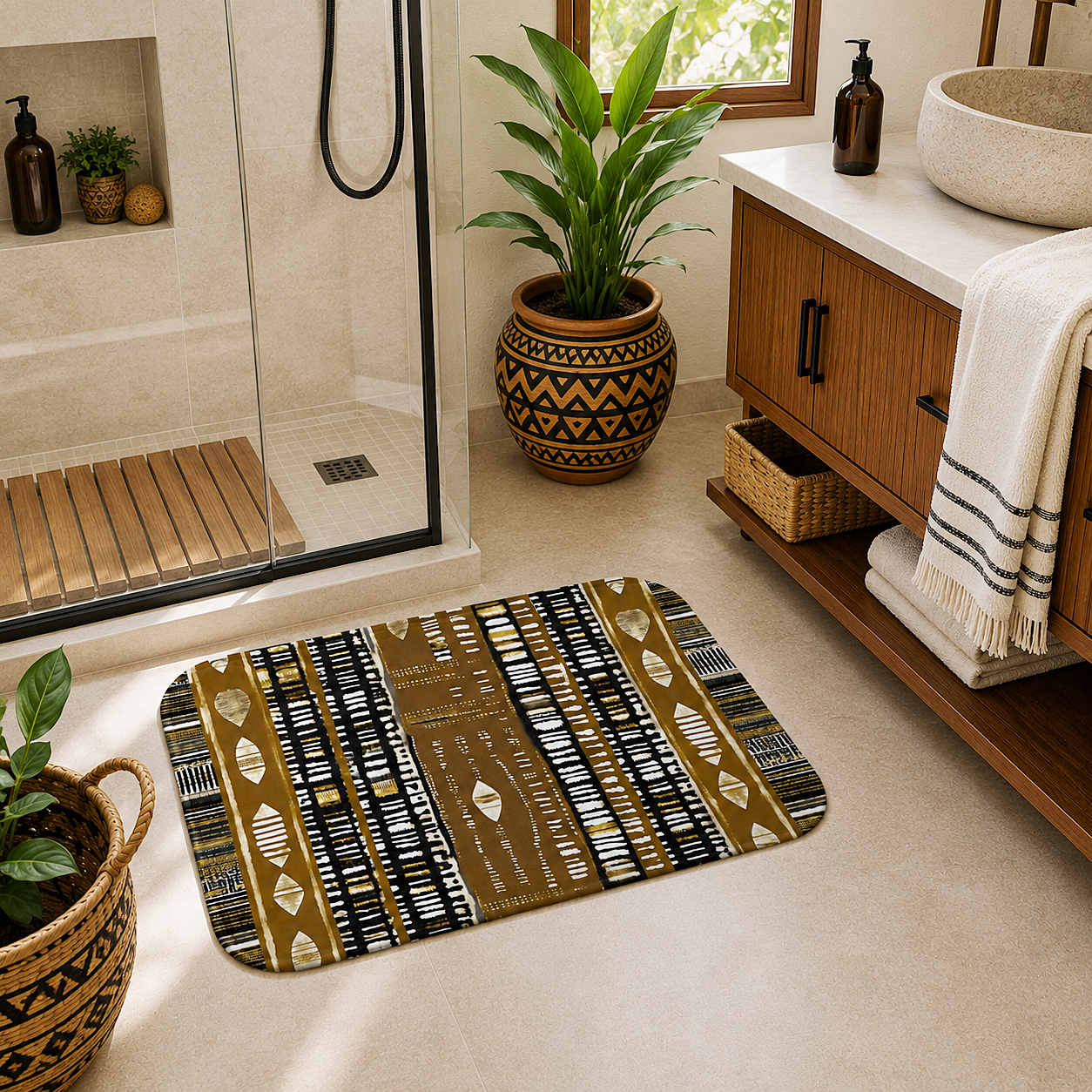 Alfombrilla de baño MudCloth de color dorado metalizado