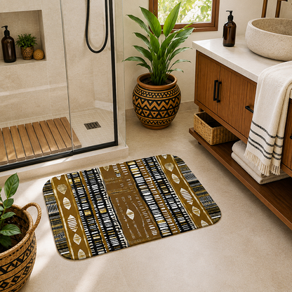 Alfombrilla de baño MudCloth de color dorado metalizado