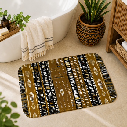 Alfombrilla de baño MudCloth de color dorado metalizado