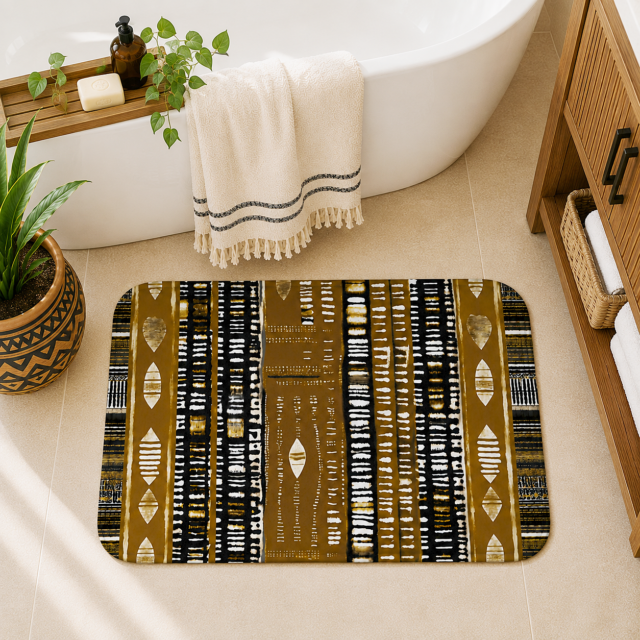 Alfombrilla de baño MudCloth de color dorado metalizado