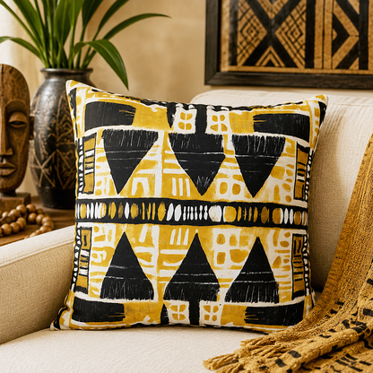 Yellow Black Mudcloth Pillow Cover
