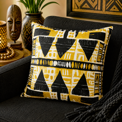Yellow Black Mudcloth Pillow Cover