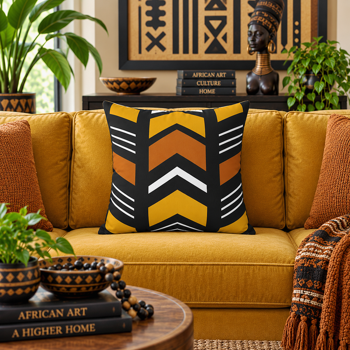 African Geometric Throw Pillow