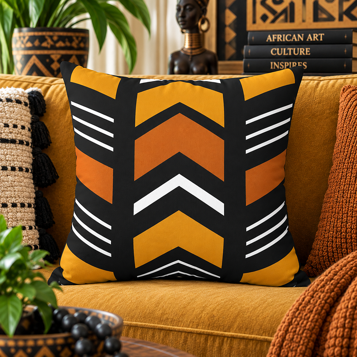 African Geometric Throw Pillow