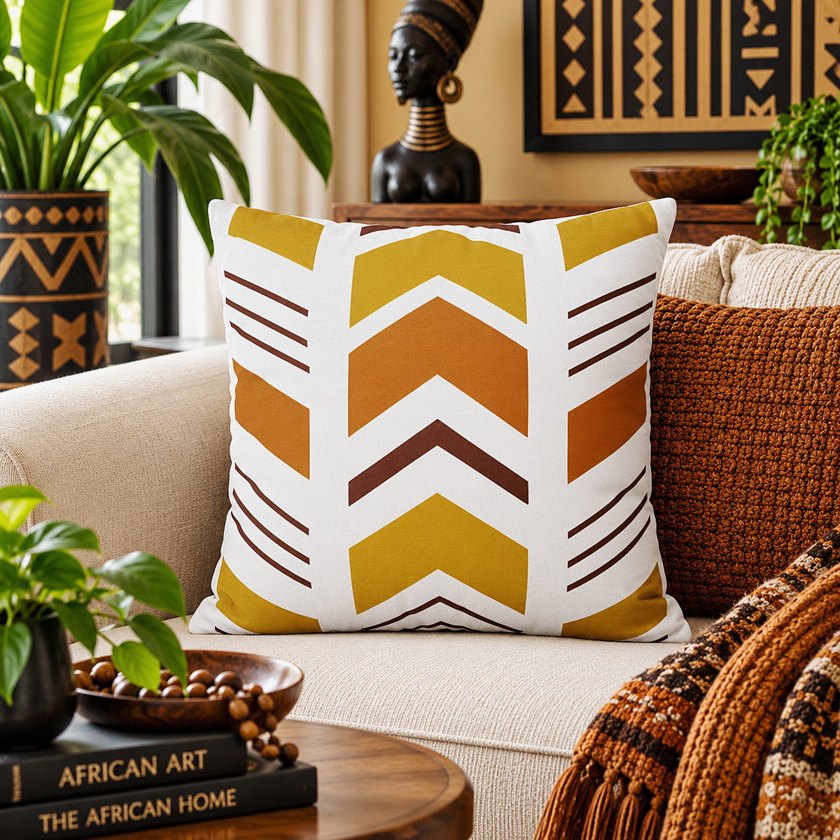 African Geometric Throw Pillow
