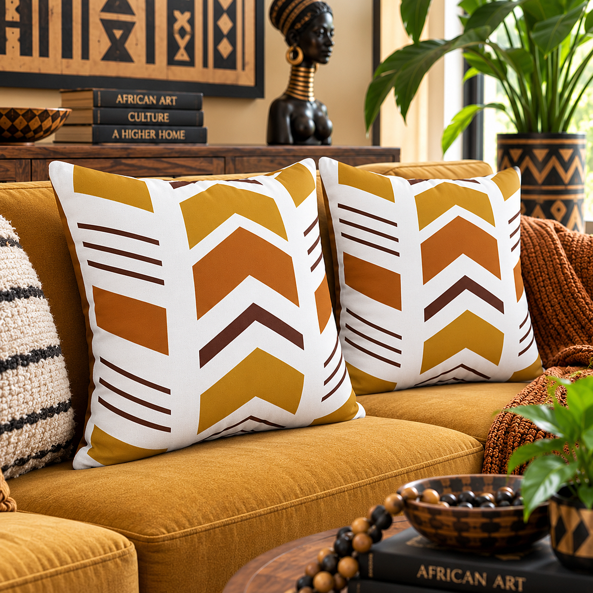 African Geometric Throw Pillow