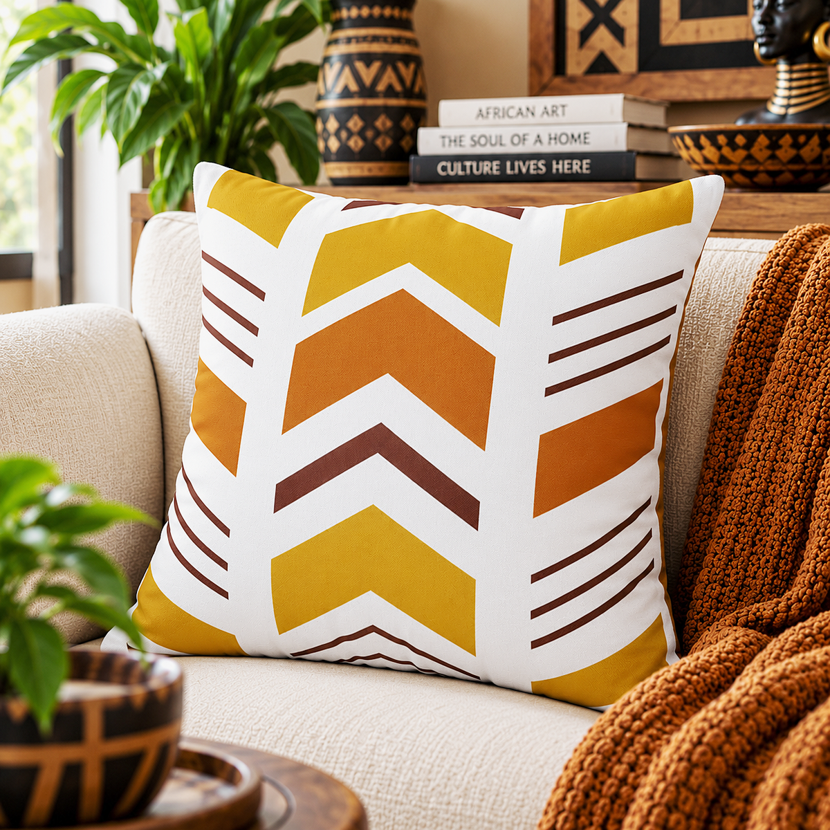 African Geometric Throw Pillow