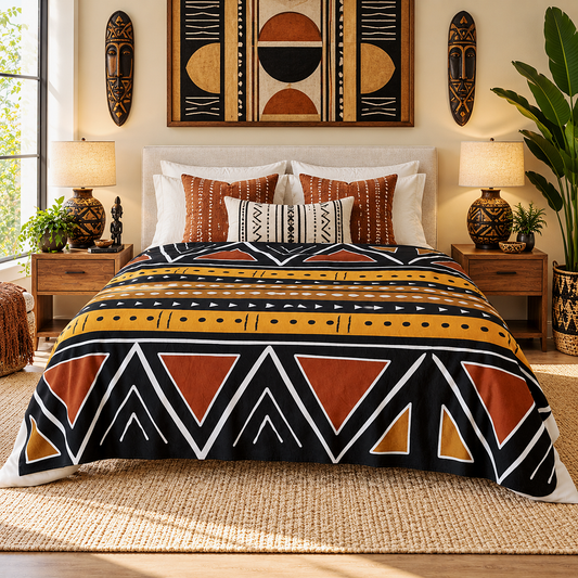 African Mudcloth Sherpa Blanket