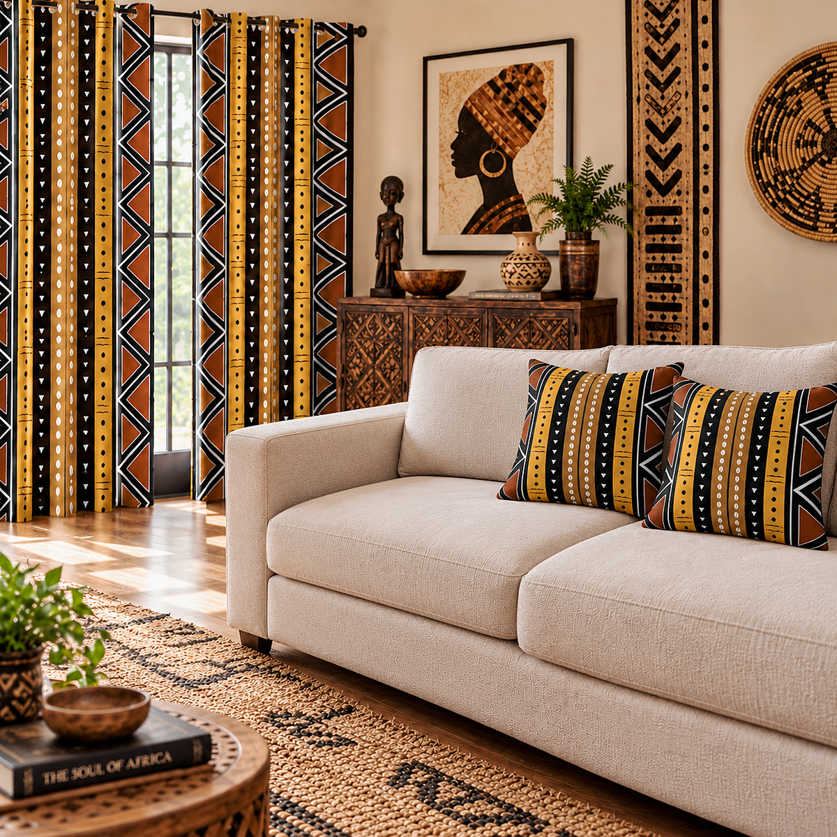 African Mudcloth Stripe Curtains