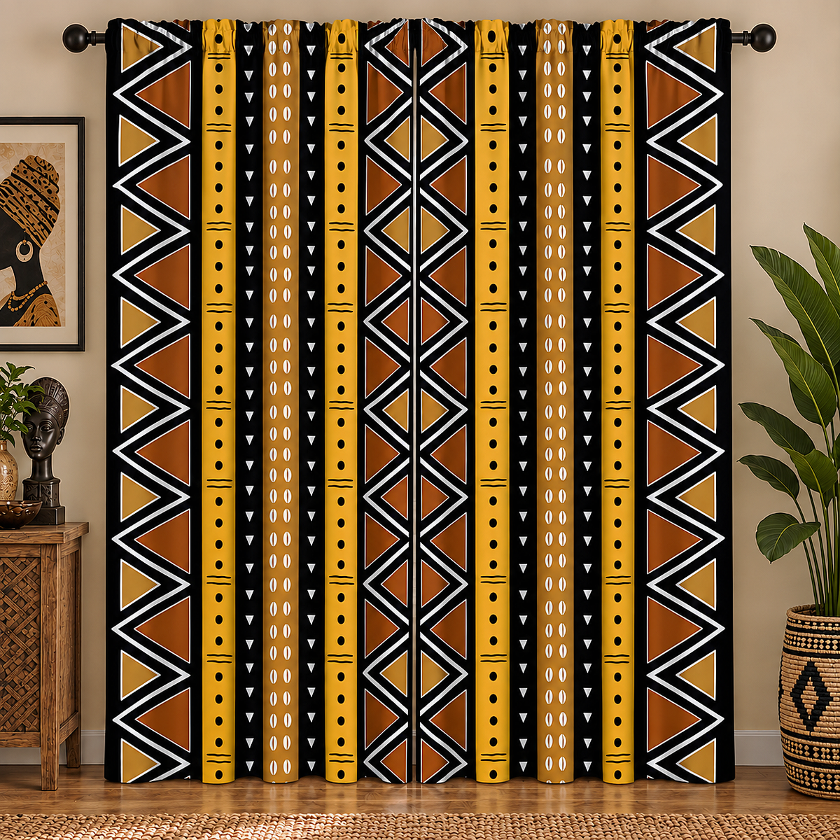 African Mudcloth Stripe Curtains