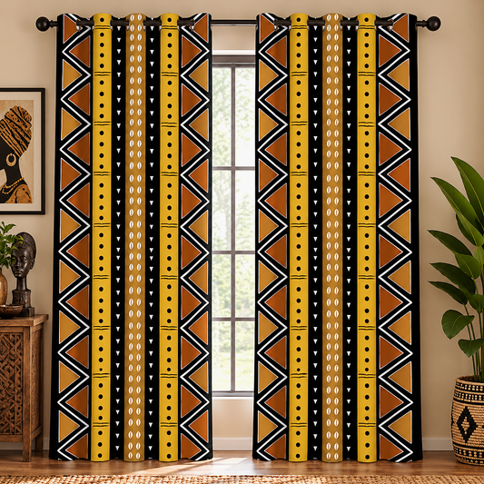 African Mudcloth Stripe Curtains