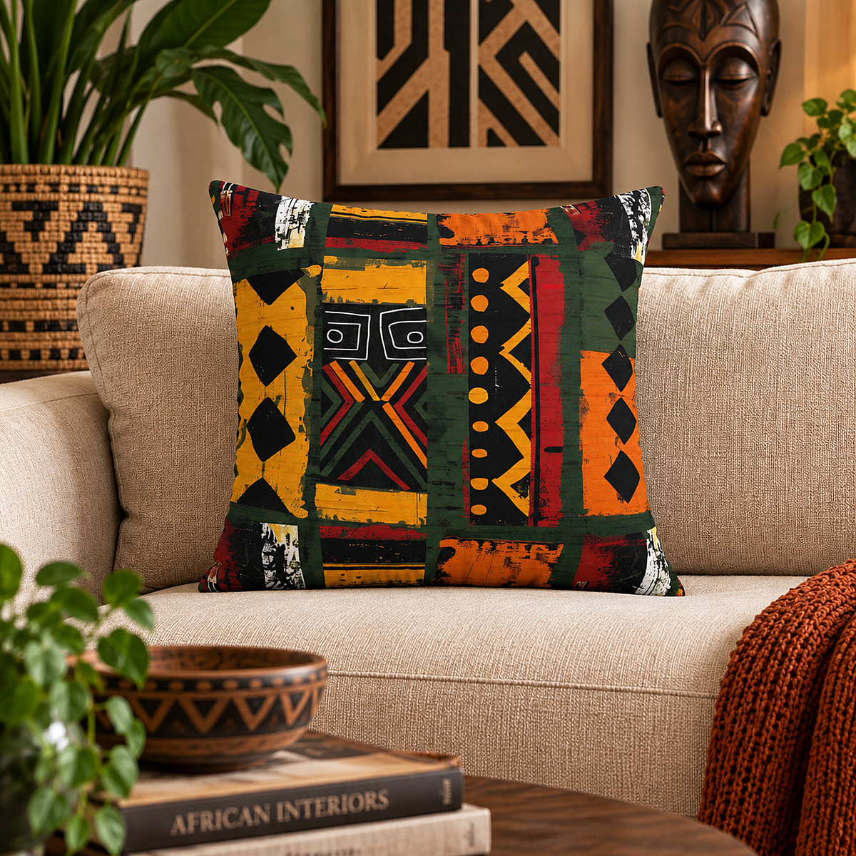 African Mudcloth Pillow Cover
