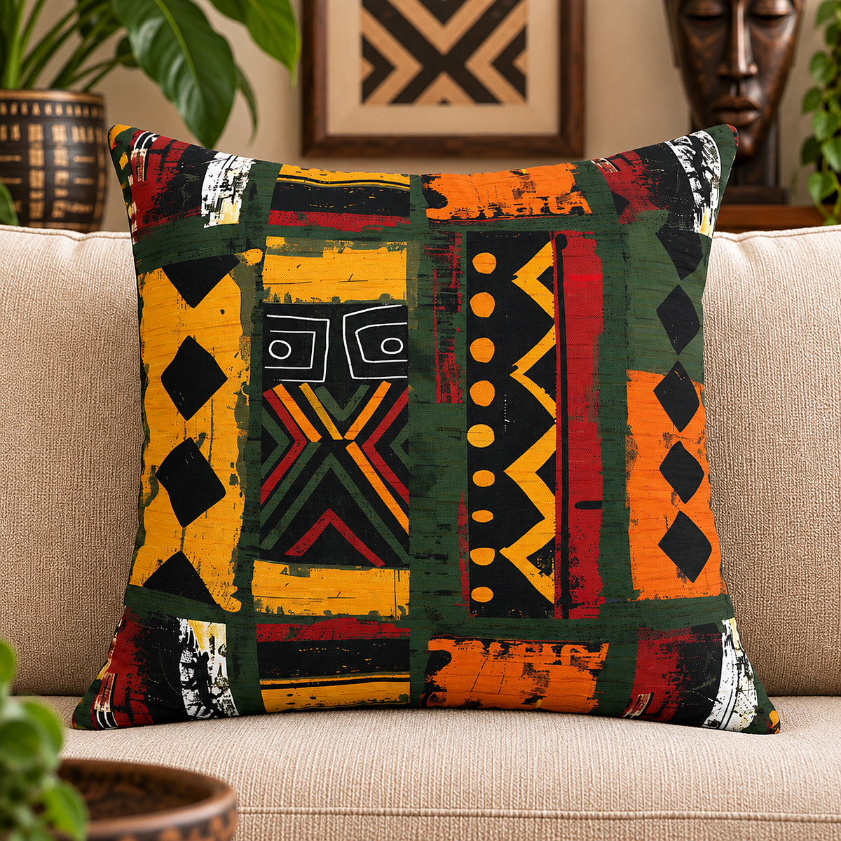 African Mudcloth Pillow Cover