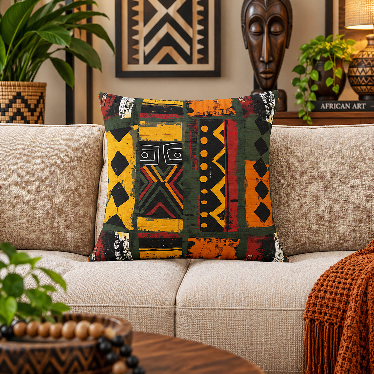 African Mudcloth Pillow Cover