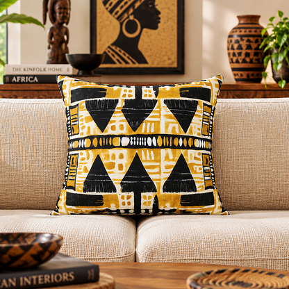 Yellow Black Mudcloth Pillow Cover