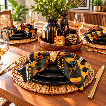African Art Tribal Print Cloth Napkins Set of 4