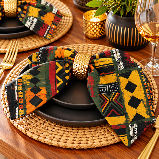 African Art Tribal Print Cloth Napkins Set of 4