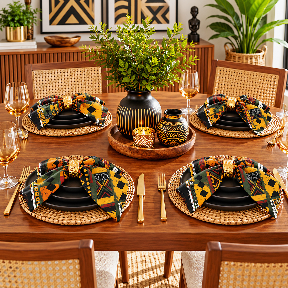 African Art Tribal Print Cloth Napkins Set of 4