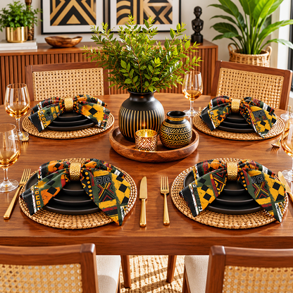 African Art Tribal Print Cloth Napkins Set of 4