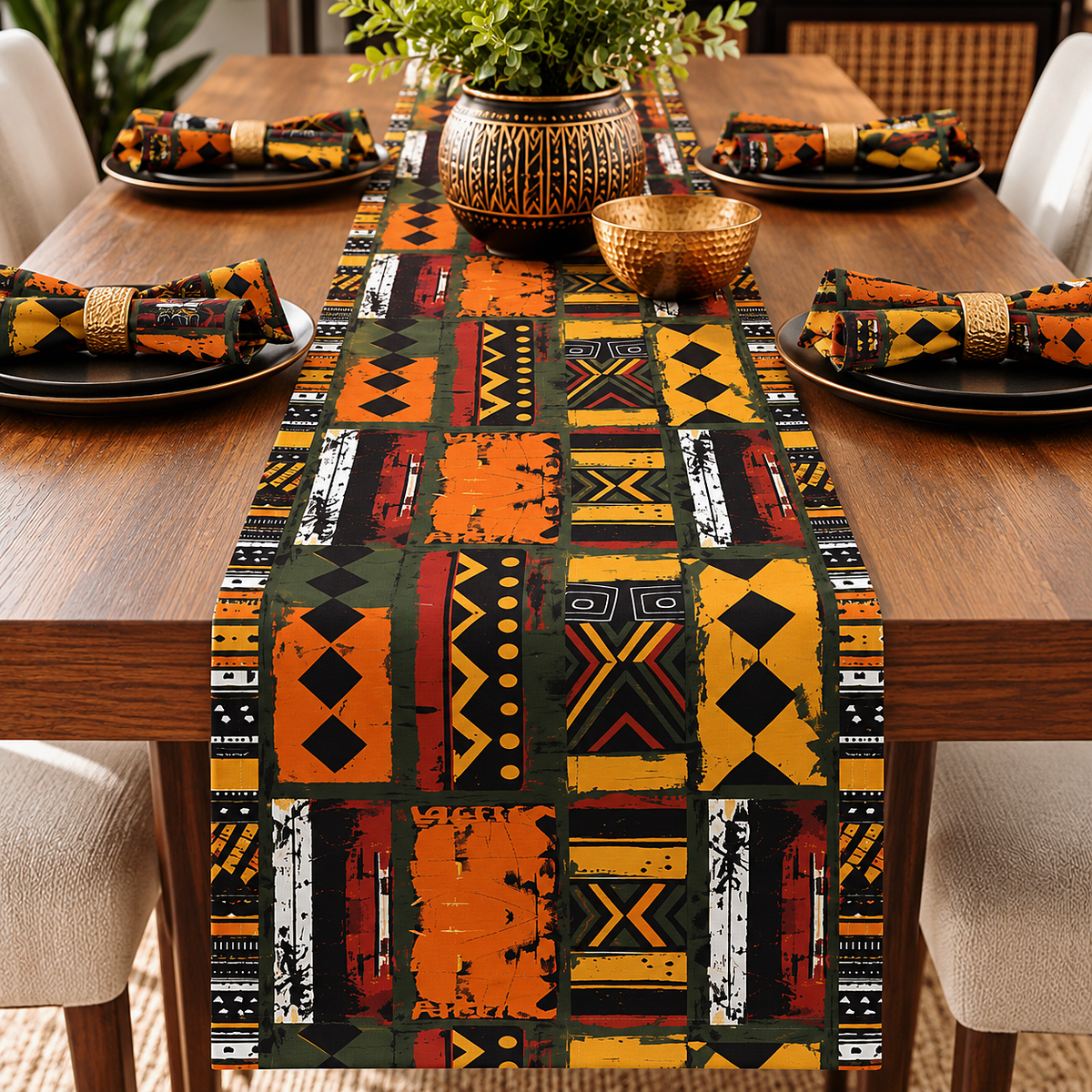 African Art Mudcloth Pattern Table Runner