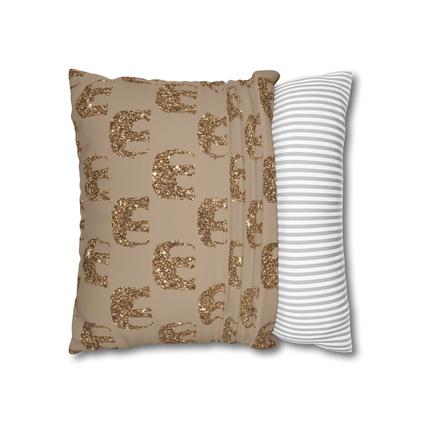 Sequined in Gold Elephants Suede Square Pillowcase