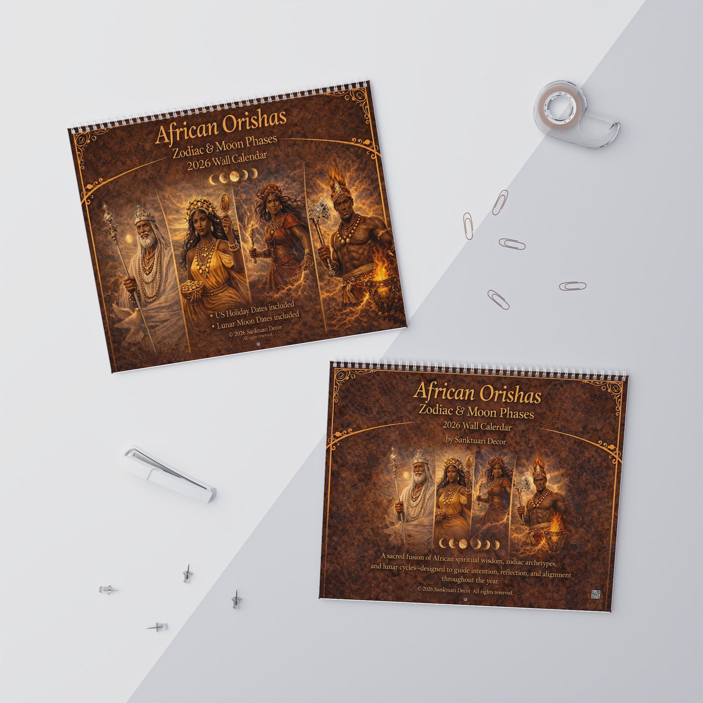 African Orishas Zodiac and Moon Phases 2026 Wall Calendar