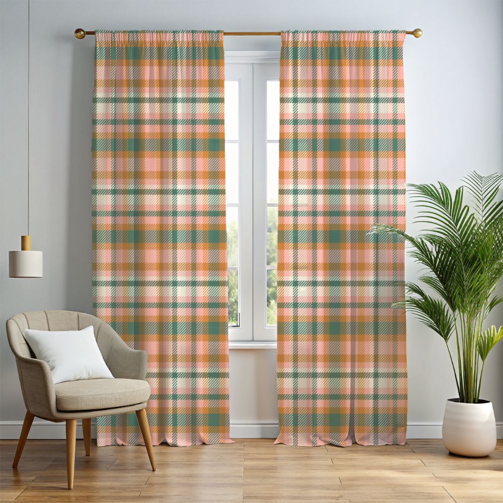 Pastel Tartan Plaid Window Curtains