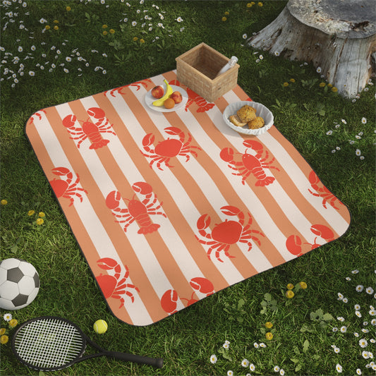 Nautical Coastal Striped Lobster Picnic Blanket