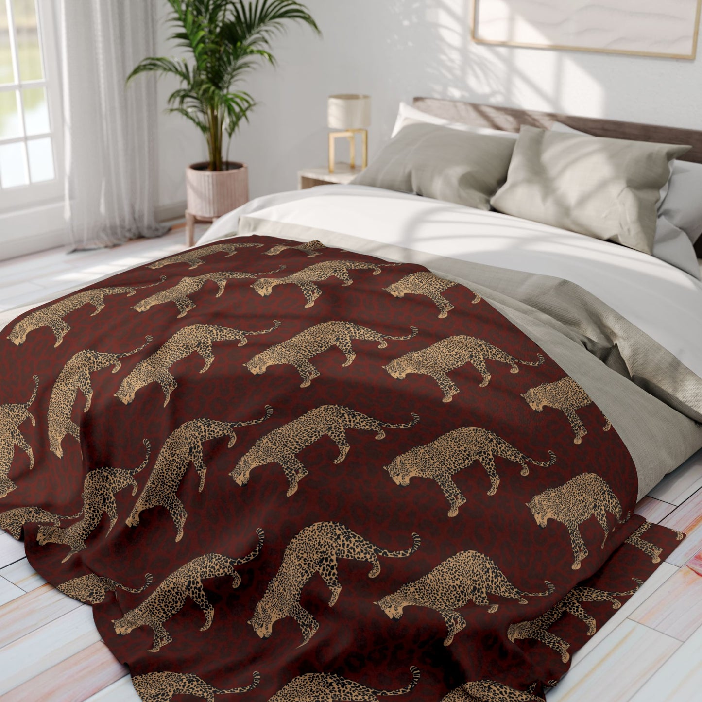 Leopard on Leopard Print Fleece Blanket