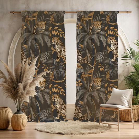 Cheetah Black Jungle Blackout Window Curtains