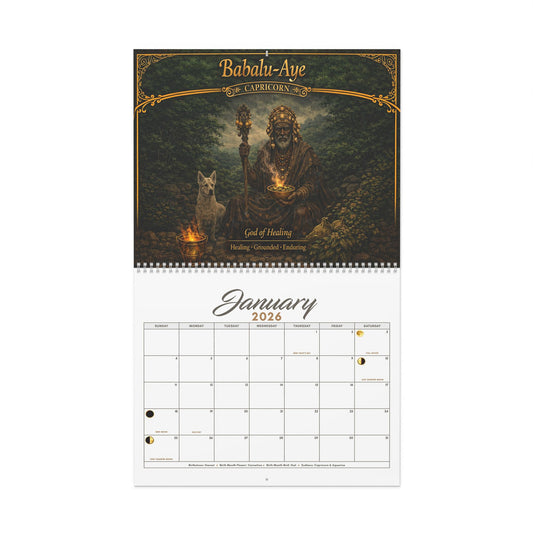 African Orishas Zodiac and Moon Phases 2026 Wall Calendar