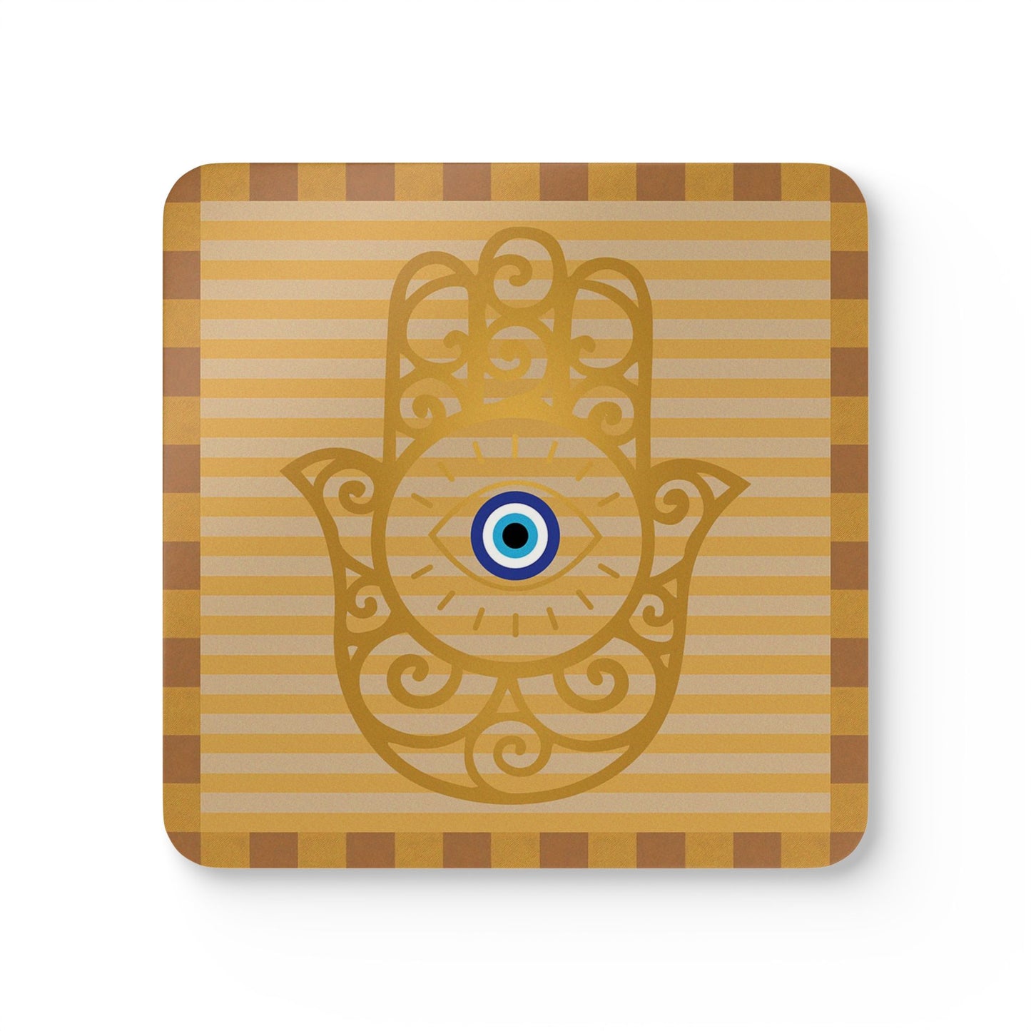 Hamsa Hand with Evil Eye Cork Coaster Set | Protective Symbol Coasters