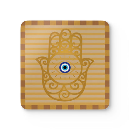 Hamsa Hand with Evil Eye Cork Coaster Set | Protective Symbol Coasters