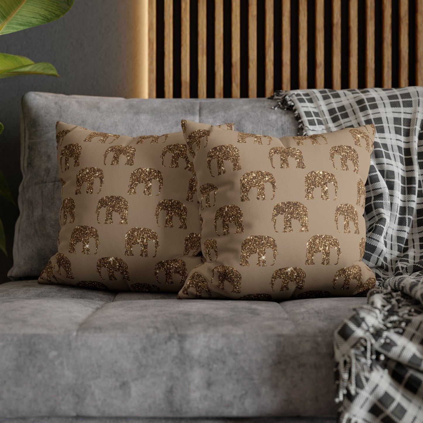 Sequined in Gold Elephants Suede Square Pillowcase