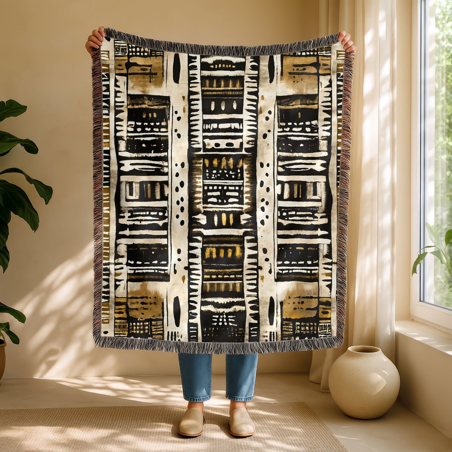 Geometric African Print Woven Blanket