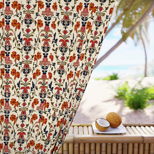 Cream & Orange Toile Pattern Curtain