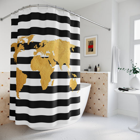 Gold World Map Shower Curtain