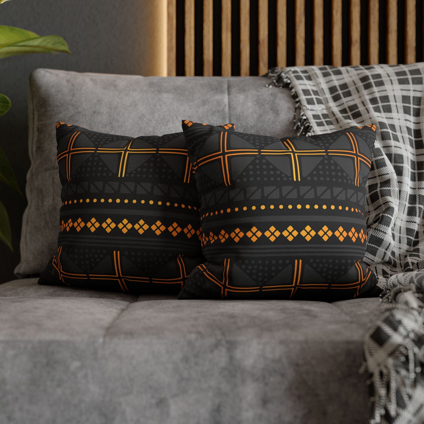 Black Gold Tribal Pillow Cover