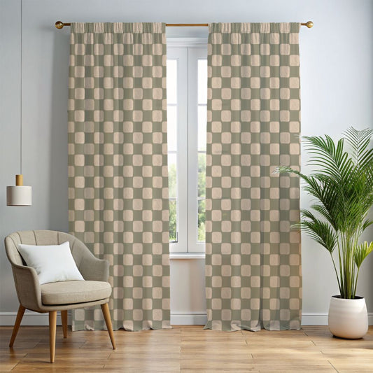 Retro Checkered Window Curtains